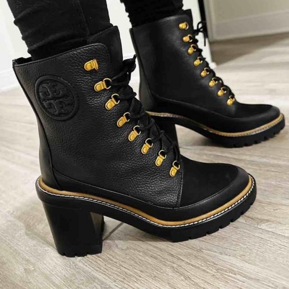 Tory Burch Shoes - Tory Burch brand Black and Gold Heeled Boots with Chunky Heel